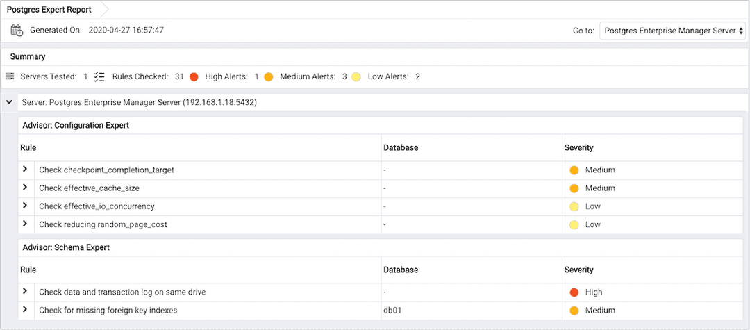 Postgres Expert Report page